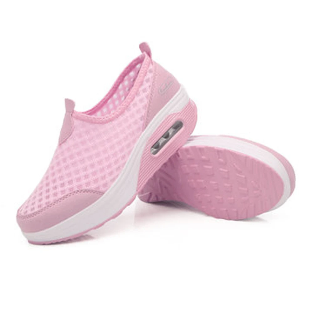 

Women's Vulcanize Shoes breathable Mesh Cloth PU Low Upper Round Head deep opening middle heel Leisure spring, summer Casual