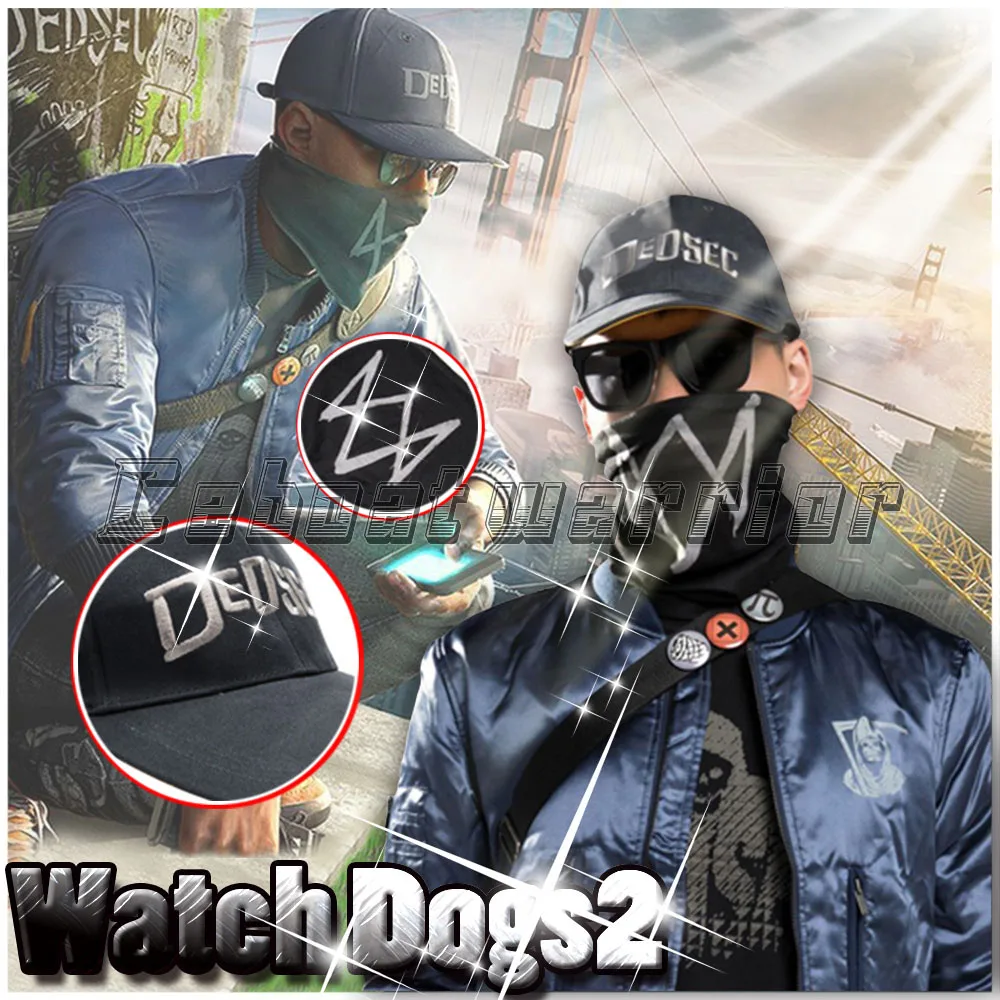 Игра Watch Dogs 2 Косплей «Маркус Холлоуэй» черный цвет Кепка шляпа и маска аксессуары