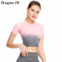 Дракон Fit быстросохнущие топы Спортивные женские укороченные бесшовные топ с коротким рукавом женская спортивная одежда для женщин тренажерный зал бег Сексуальная рубашка