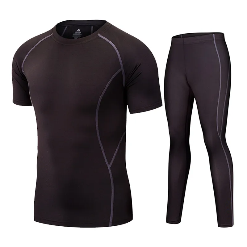 LIDONG New Short Sleeve Compression Tracksuit Fitness Tight Running Set T-shirt Legging Men's Sportswear Gym Sport Suit3