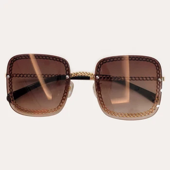 

Rimless Frame Sunglasses Women Fashion 2019 Brand Luxury Chain Square Frame Sun Glasses Fashion Shades Female UV 400