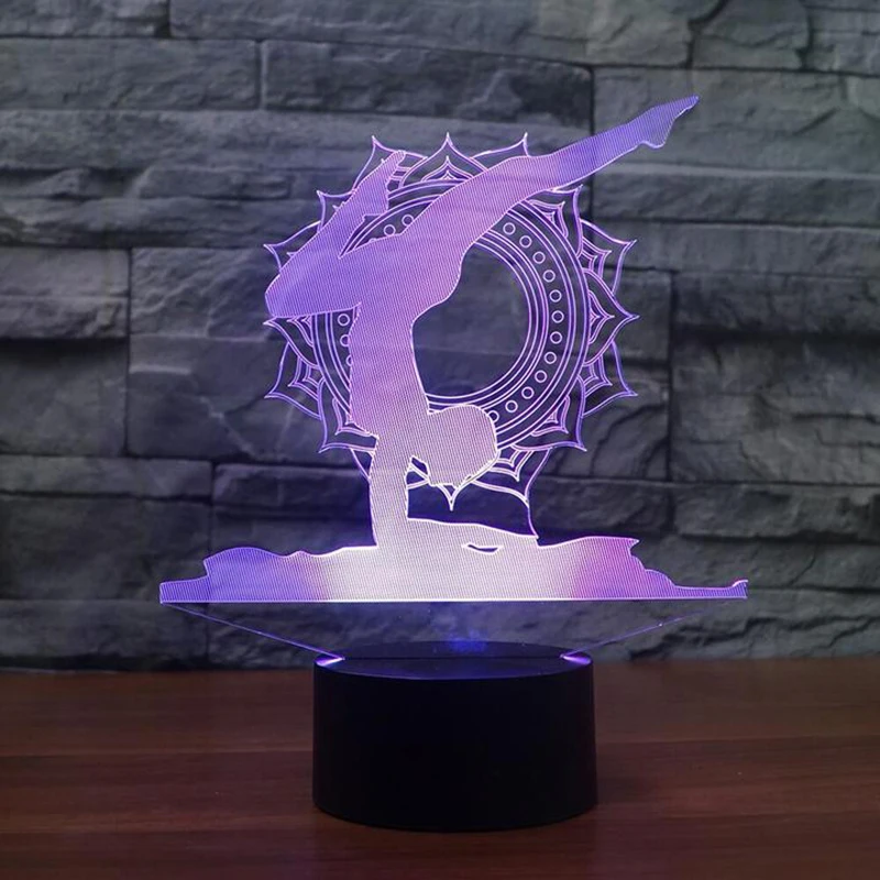 USB настольная лампа для йоги 3D LED Lampara танцор ночные светильники 7 видов цветов