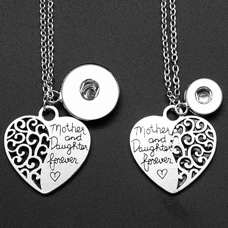 

New DJ0042 Beauty Fashion Love Heart "Mother&daughter" charm Snap necklace 50cm fit DIY 12MM&18MM charm snap buttons jewelry