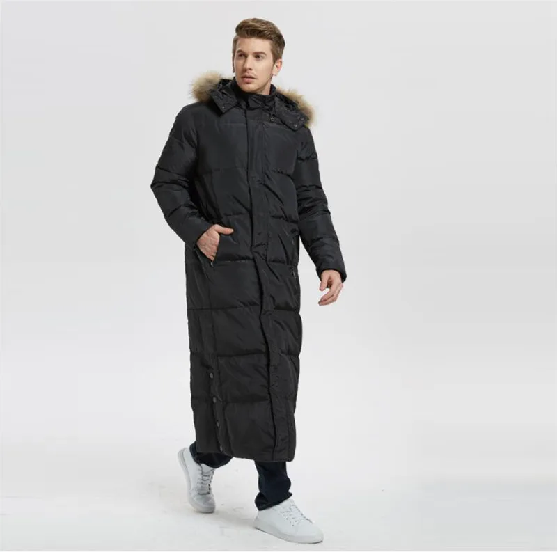 Осень и зима новое ультра-длинное мужское хлопковое пальто длинное пальто выше колена с капюшоном с воротником из лисьего меха размер S-5XL