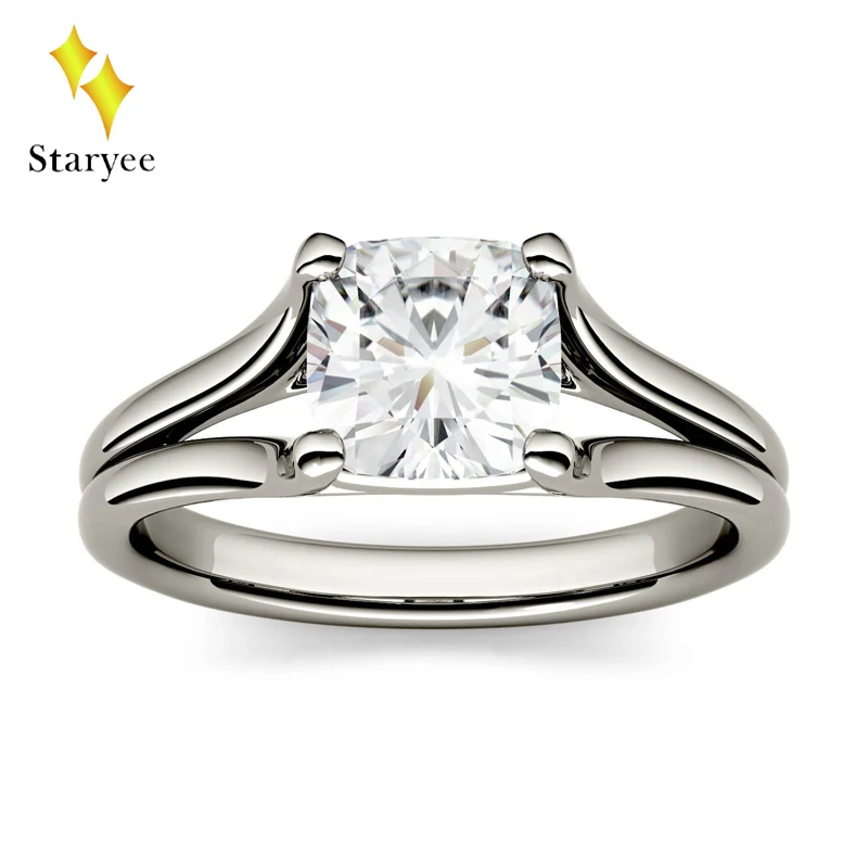 

Forever One 1.1ct 6mm 14k Solid White Gold Cushion Cut Lab Diamond Moissanite Engagement Rings For Women Wedding Party Jewelry