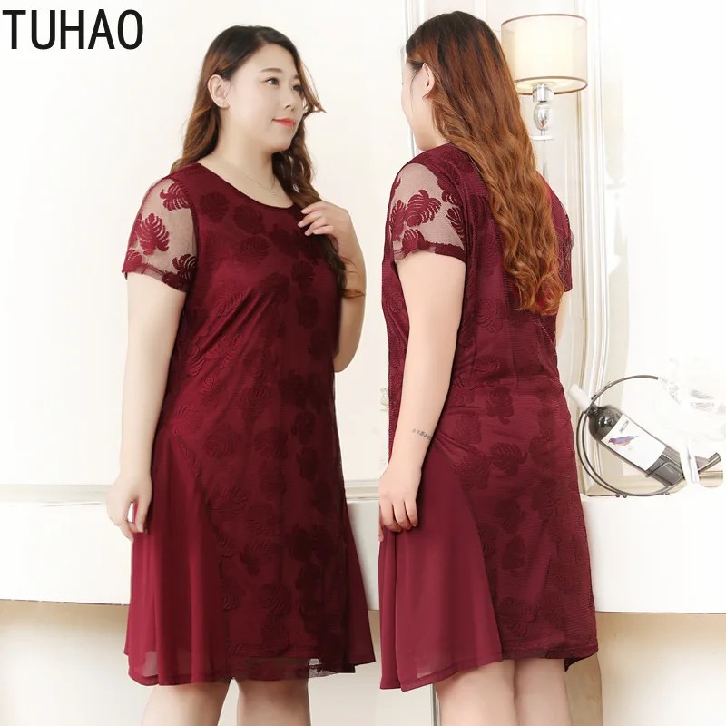 

TUHAO PLUS Size 10XL 8XL 6XL Red Lace Patchwork Women Dress Sexy Elegant Party Lagre Size Female Dresses Office Lady Cloth