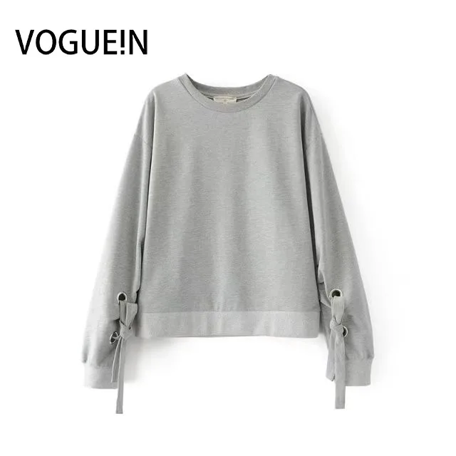 

VOGUEIN New Womens Ladies Light Gray Long Sleeve Fashion Bow Pullover Sweats Sweatshirt Size SML Wholesale