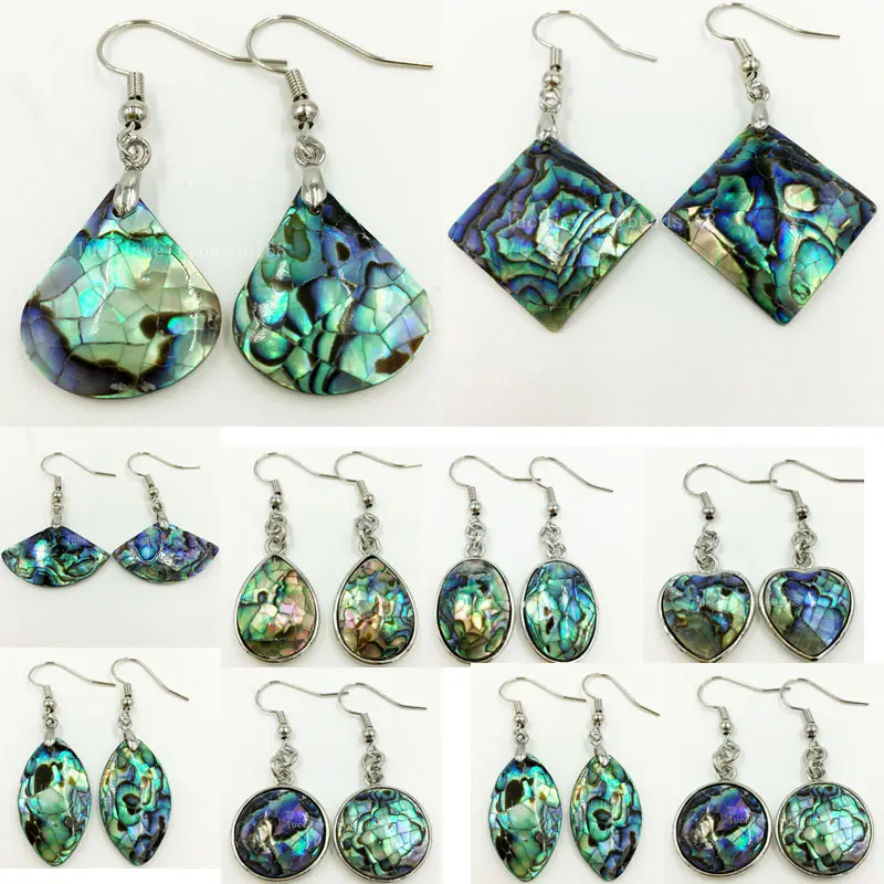 

Free shipping Fashion Jewelry New Zealand Ablone Shell Art Bead Dangle Earrings Pair WB631