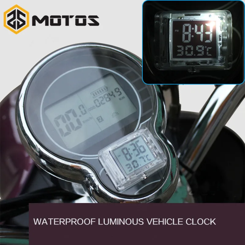 

ZS MOTOS Motorcycle Luminous Vehincal Clock Motorbike ATV Electric Car Bicycle Watch for Honda for Yamaha with Temperature