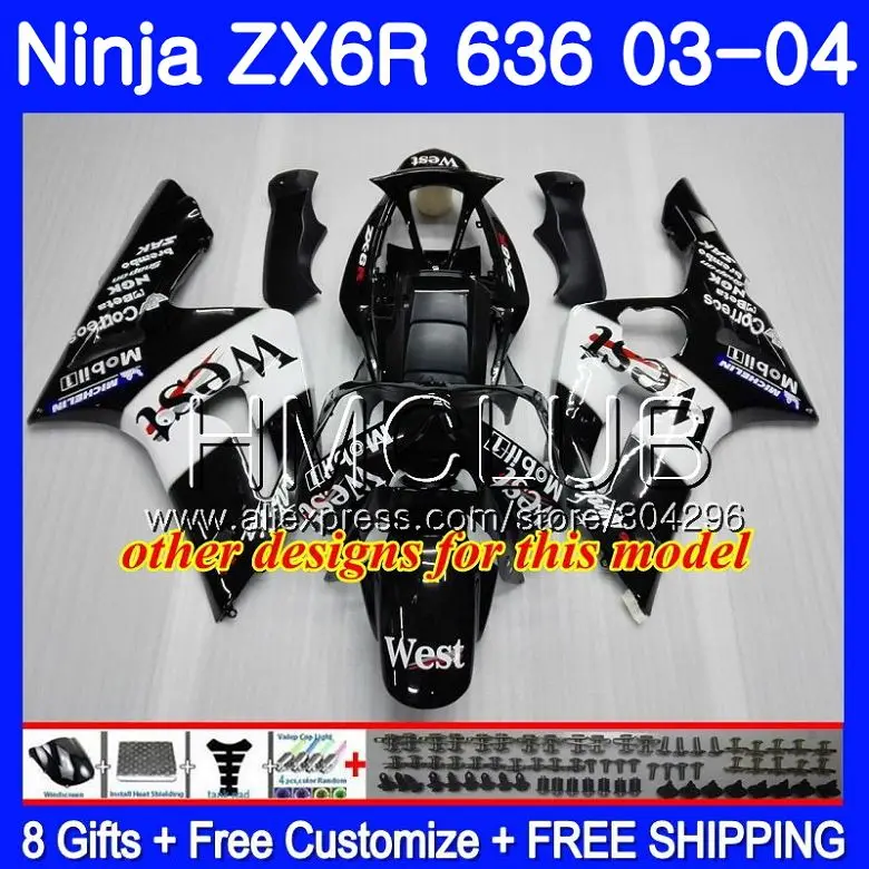 Зеленый белый средства ухода за кожей для KAWASAKI NINJA ZX600 ZX636 ZX-6R 03 04 ZX-636 18HM. 14 ZX 636 6 R 600CC ZX6R 03 04 ZX 6R 2003 2004 Обтекатель