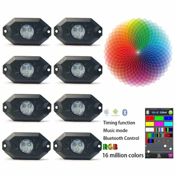 

9W RGB LED Rock Lights with Bluetooth Controller, Timing Function, Music Mode - 8 Pods Multicolor Neon LED Light Kit