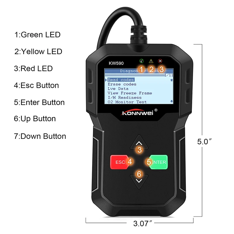 Konnwei KW590 нескольких языков OBD2 сканер коды неисправностей чтения ODB2 автомобиля