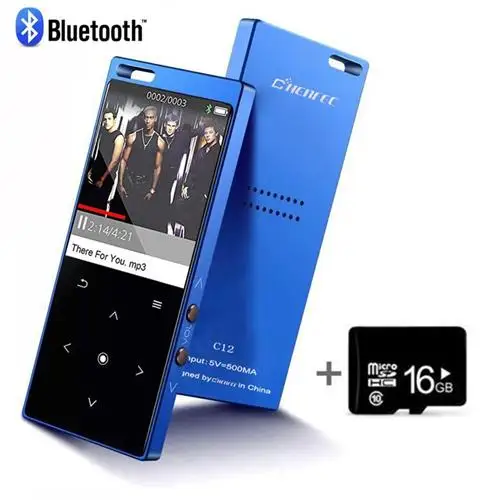 Mp4 плеер Bluetooth 4,1 Встроенный динамик Сенсорная Кнопка 8 ГБ/16 ГБ с экраном 1,8 дюйма музыкальный плеер без потерь с fm-видео плеером - Цвет: Blue add 16GB TFCard