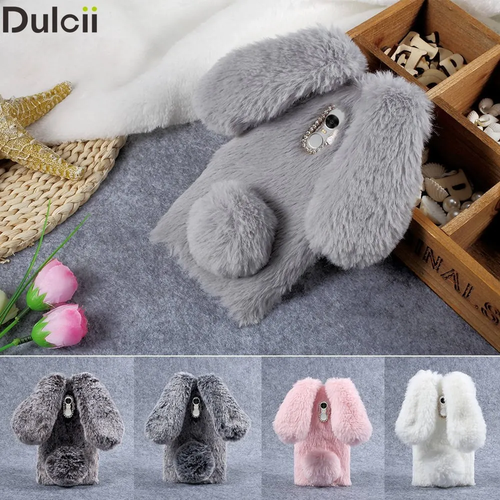 Dulcii Bag for Xiomi Redmi Note 4 Phone Cover Cute Kawaii Soft Rabbit Fur Case Rhinestone Xiaomi capa |