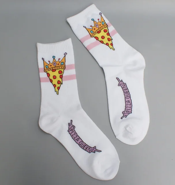 Новые мужские и женские носки скейтбордиста, хлопковые носки с круглым вырезом, в полоску для пиццы, королевы