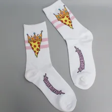 Новые мужские и женские носки скейтбордиста, хлопковые носки с круглым вырезом, в полоску для пиццы, королевы