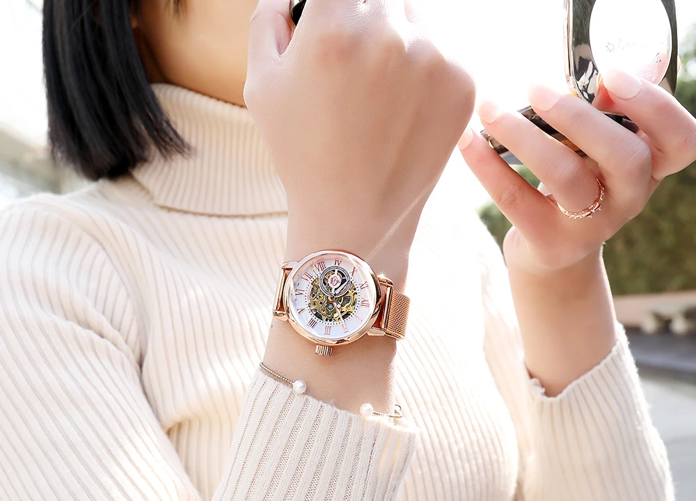 Новые модные роскошные Брендовые женские механические часы со скелетом, женские автоматические механические часы для женщин, Montre Femme