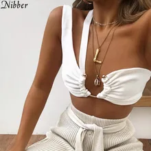 Nibber-camisola de color sólido para mujer, top de tubo decorativo de metal, chaleco con tirantes de un solo hombro, ropa sexy para mujer 2018