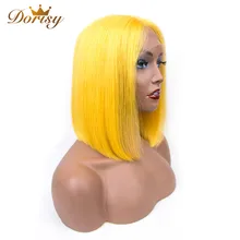 Короткие человеческие волосы парики цветные желтые парики шнурка бразильские прямые человеческие волосы парики для черных женщин средней части кружевно парик с волосами Реми