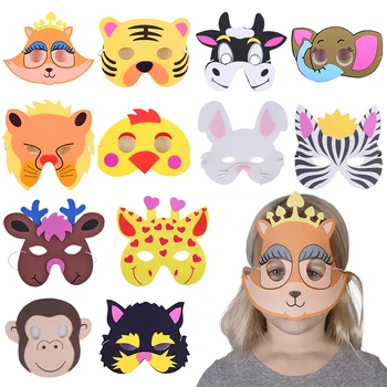 

12pcs Child Jungle/Safari Animals Set Halloween Masks Dress-Up Party Accessory Birthday Party Decoration For Kids Zoo Party Mask