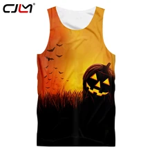 CJLM Хэллоуин Дьявол Тыква Человек жилет 3D печатных летучей мыши и желтый пейзаж полиэстер мужская майка тренд большой размер 6XL