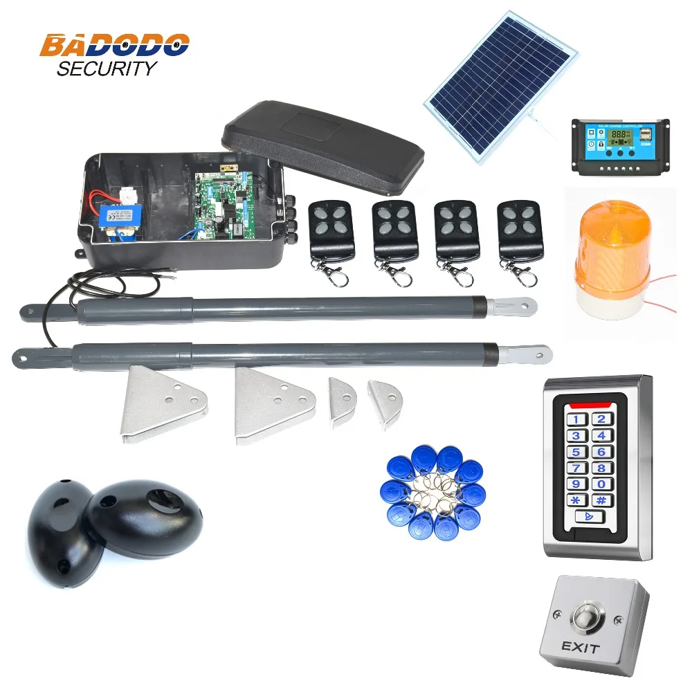 

AC220V 200KG Automatic dual arm electric swing gate Opener Operator with solar powered metal access control GSM opener