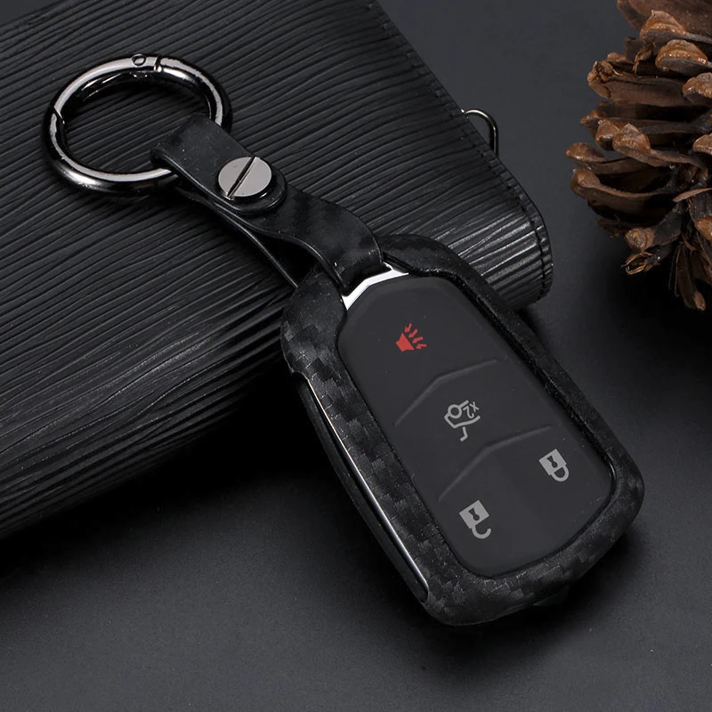 

WFMJ Carbon Fiber Silicone Remote Smart Key Chain Cover Case for Cadillac ESV Escalade ATS CT6 XT5 CTS XTS SRX ATS HYQ2AB HYQ2EB