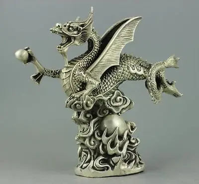 

Collectible Decorated Handwork Tibet Silver fly dragon Statue