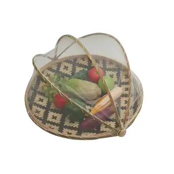

Round Handmade Bamboo Storage Basket Anti-Mosquito Dustproof Mesh Drying Basket Fruit And Vegetable Tray Drying Dustpan