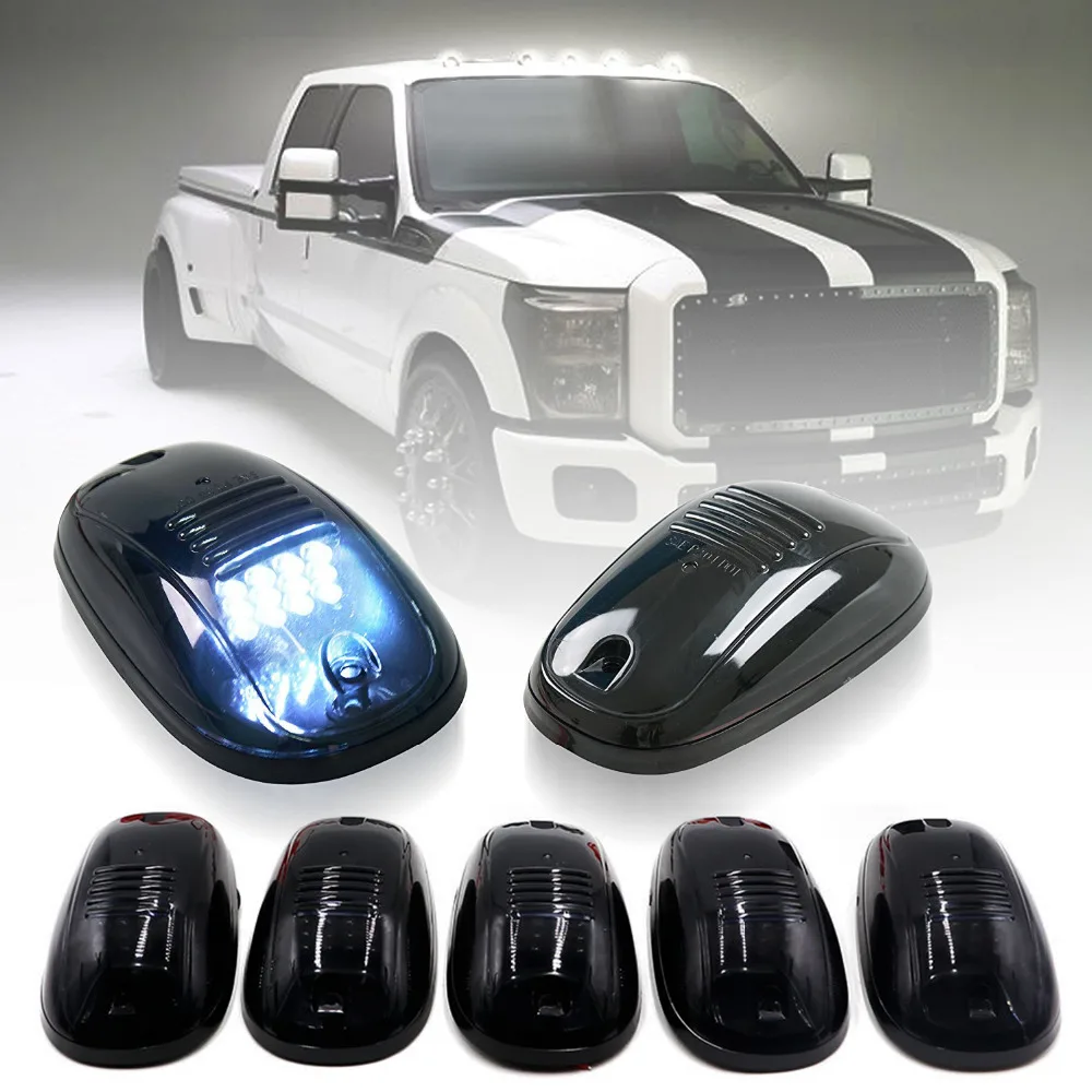 

5 x Smoked Covers Cab Roof Running White 12-LED Car Cab Roof Marker Lights for 03-16 DODGE RAM Front & Rear Holes