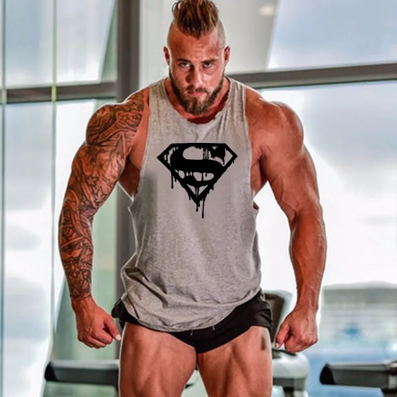 Новое поступление для бодибилдинга tanktop Superman Gym рубашка без рукавов Мужская майка для фитнеса Спортивная тренировочная майка для бега