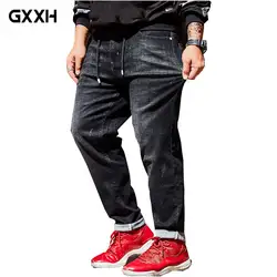 Бренд Большой размер 46 мужские стрейч джинсы Tether Fit прямые брюки ретро старые черные джинсовые брюки новые большие карманные повседневные