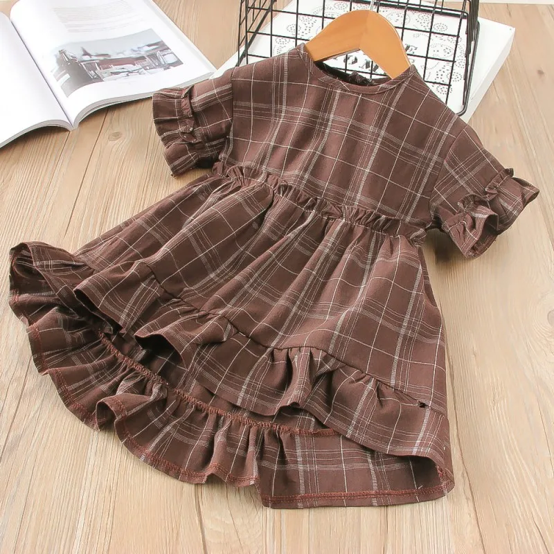 

2018 New Baby Girl Dress Summer Kids Clothing Dresses For Girls Plaid Print Kids Girl Clothes For 2-7T
