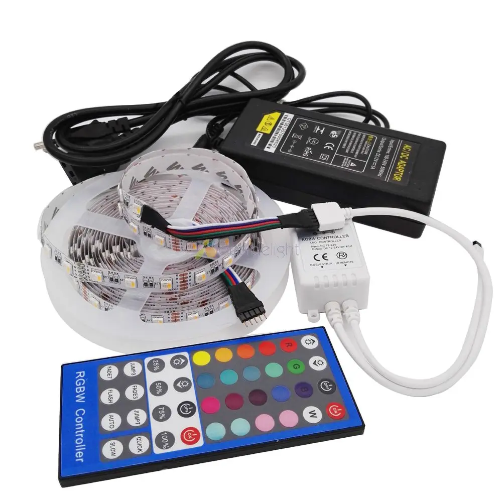 

5M 12V 5050 4 Color in 1 Chip RGBW RGBWW LED Strip Tape 60LED/M IP20 Non-Waterproof + 40key IR Remote Controller+12V 5A Power