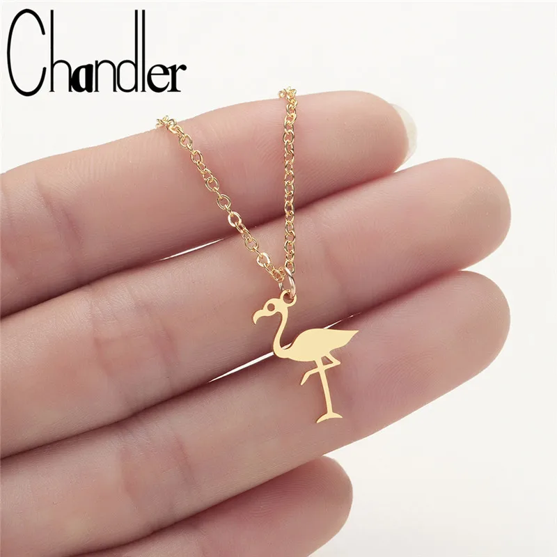 

Chandler Stainless Steel Origami Flamingo Necklace & Pendant Bird Animal Jewelry For Ornitolog Party Accessories Geometry Colier