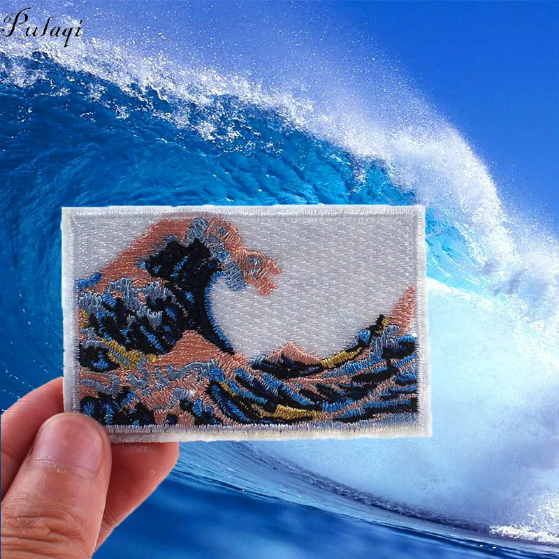 

Pulaqi Art Wave Sea Wave Van Gogh The Starry Night Iron On Patches Famous Painting Patch For Kids Clothes T-shirt Decoration F