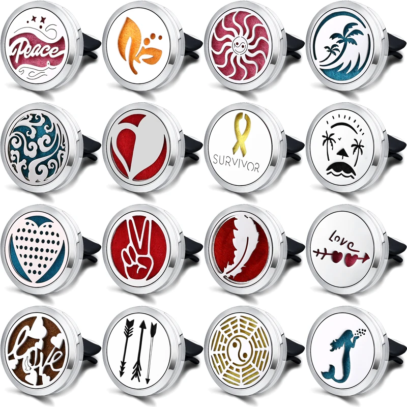 

30mm Stainless Steel Car Air Freshener Ocean Waves Magnetic Diffuser Locket Vent Clip Aromatherapy Perfume Locket