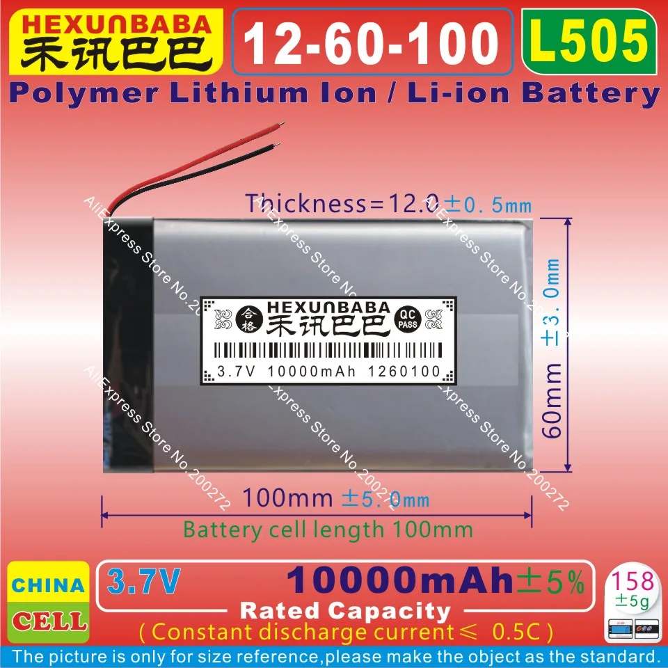 

[L505] 3.7V 10000mAh [1260100] Polymer lithium ion / Li-ion battery for tablet pc,MOBILE POWER BANK;GPS;MP3,speaker