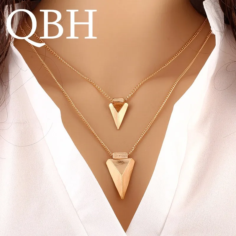 

NK163 New Gothic Multilayer Necklaces For Women Triangle Pendant Collares Minimalist Jewelry Double Layer Dainty Clavicle Colar