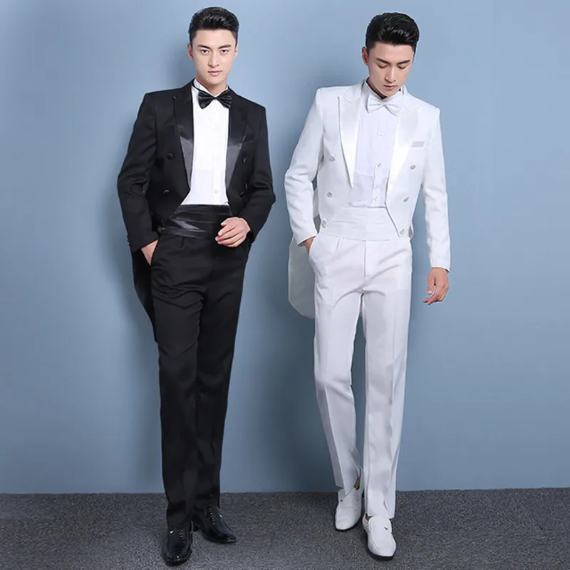 Customized new fashion men's suit three-piece suit (jacket + pants + waist) men's solid color handsome dress wedding groom dress