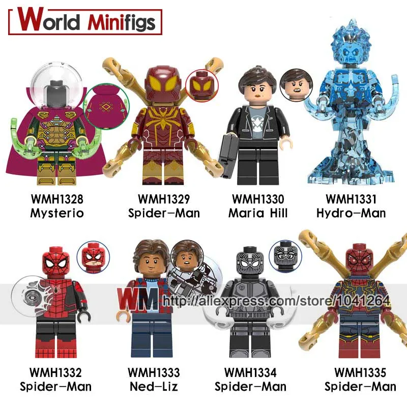 

miniBlock Mysterio Far From Home Spider-Man Maria Hill Hydro-Man Ned-Liz super hero bricks enlighten kids Toys for boy X0266