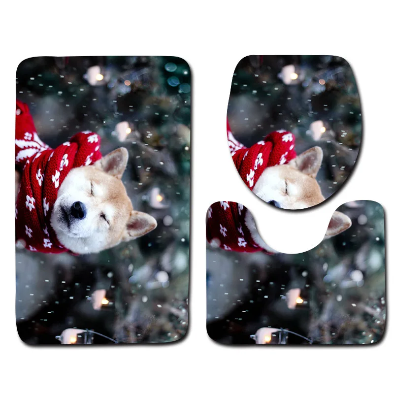 

Honlaker 3Pcs/Set Cute Dog Toilet Bath Mats Non-slip Design Bathroom Rug Decorative Toilet Cover and U-shaped Mat