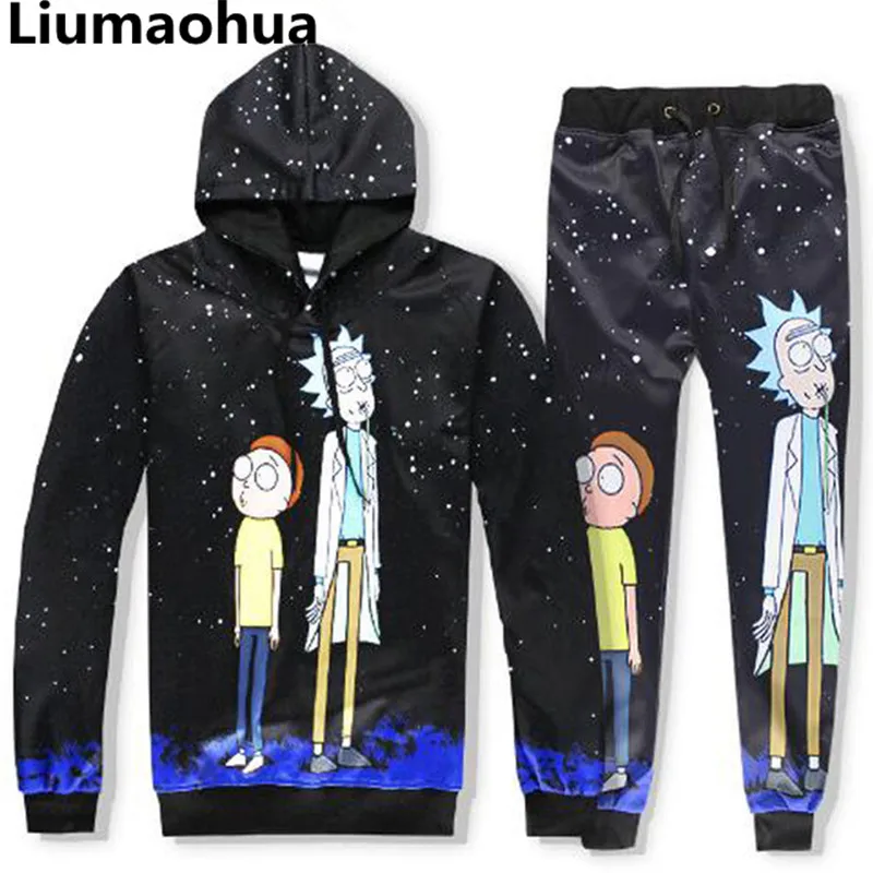 Liumaohua Con Cappuccio moda Harajuku Felpe Con Cappuccio nuovo комплект Рик e Морти звездное небо galaxy 3D Stampa felpa + pantaloni S