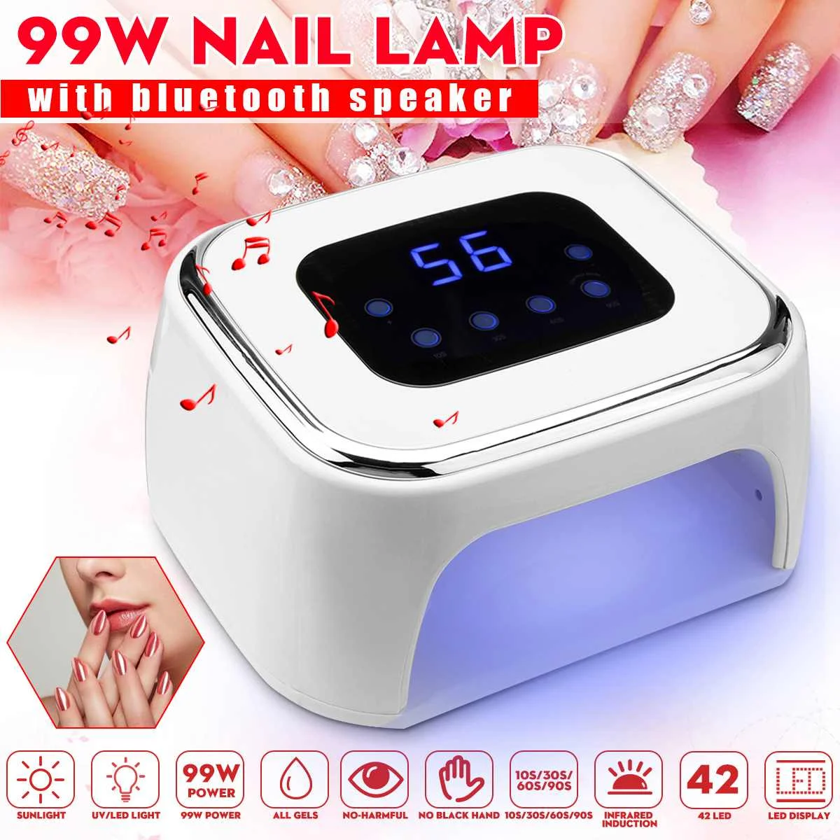 

99W LED UV Nail Lamp bluetooth Speaker Light Polish Gel Dryer Curing-Machine Drying All Gels Nail Polish Fashion Nail-Art Tools