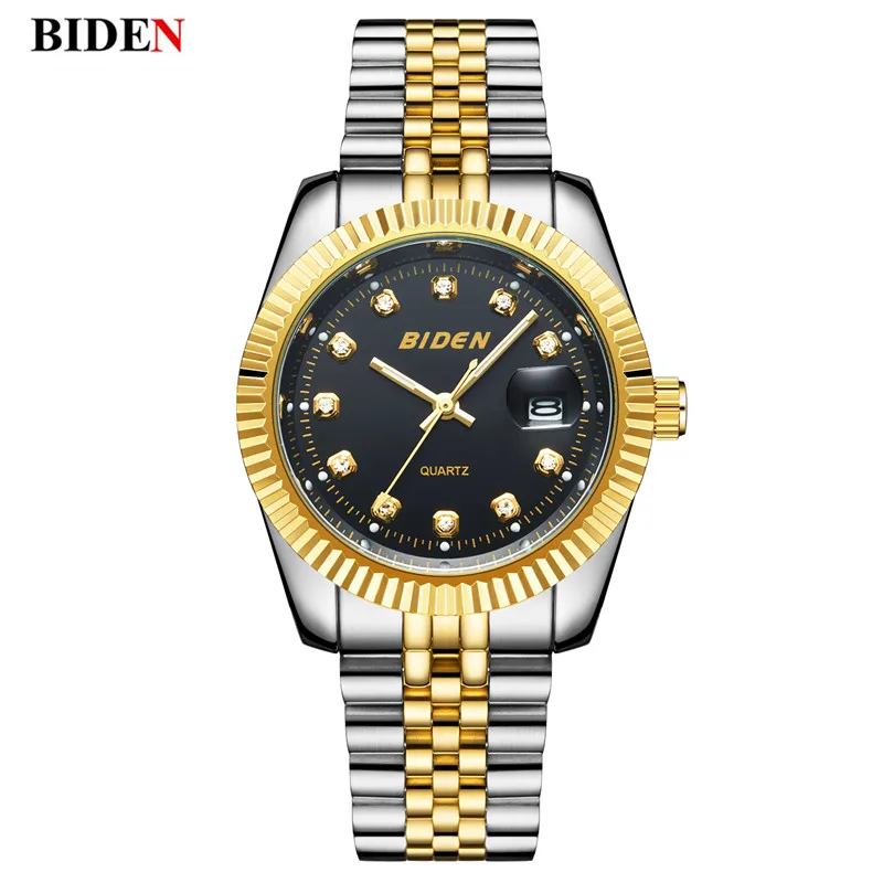 

Luxury Brand BIDEN Golden Mens Watches For Male High Quality Quartz Stainless Steel Sport Waterproof Wrist watches Clock relogio