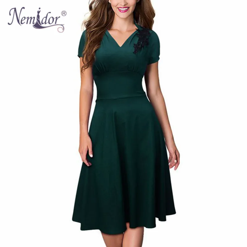 Nemidor Women Official V Neck Retro Swing Dresses Cocktail Party Casual