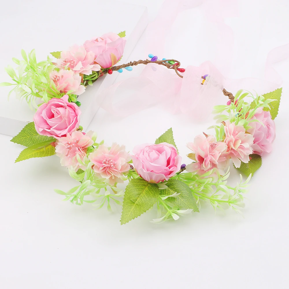 

New Arrived Pink Rose Flower Crown Cute Kids Girls Hair Band Headband Mommy & Kids Floral Crown For Birthday Party Gift