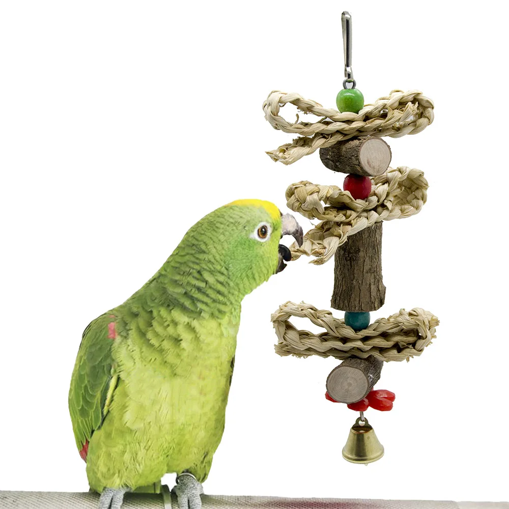 1PCS Parrot Products Birds Toys Leather Logs Corn Leather Twist String