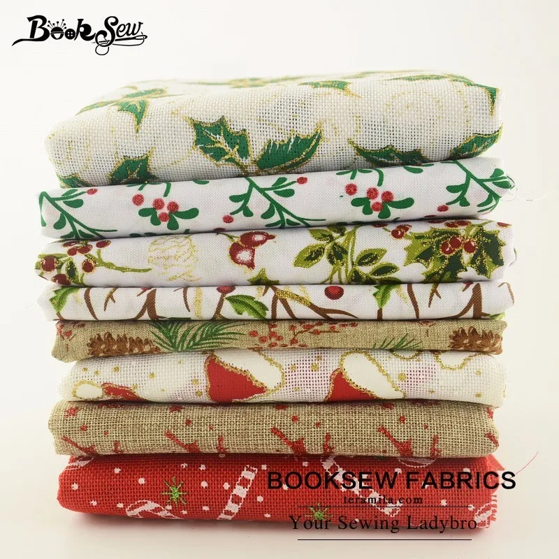 Booksew Лен Ткань 8 шт./лот 45 см x 50 нарезанные Комплект Новогодние товары Стиль Жир