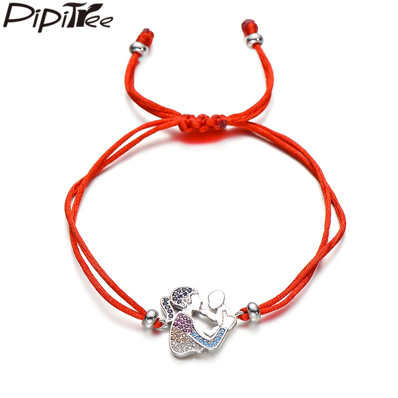Браслеты Pipitree I Love Mother Family Mom украшения со стразами в виде красных ниток с
